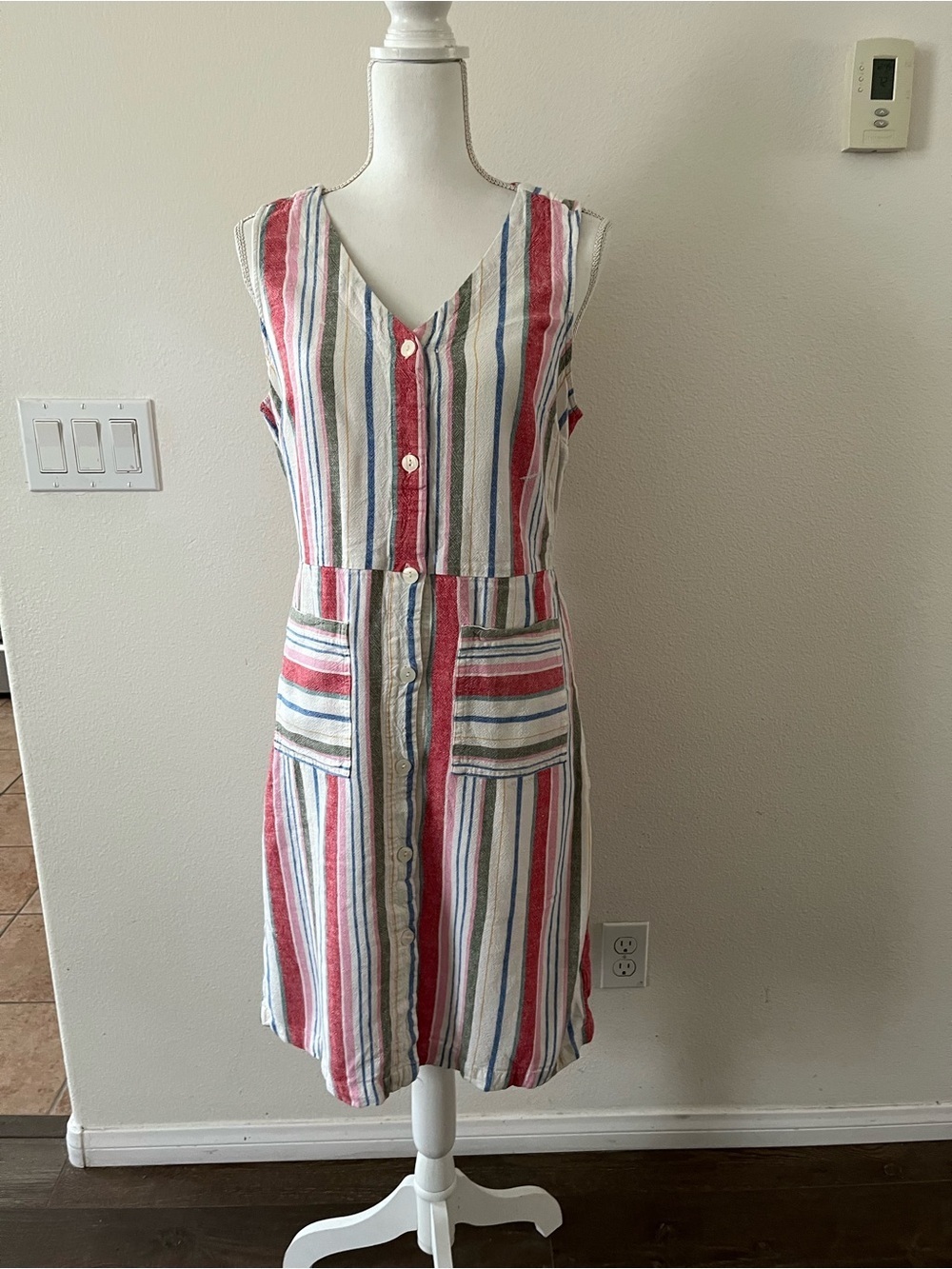 Old Navy Red, Blue, Cream Striped Midi Dress